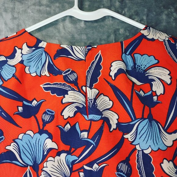 J. Crew Womens Dress 6 Red Blue Floral Print Short Sleeve Shift Retro‎ Summer - Picture 8 of 12